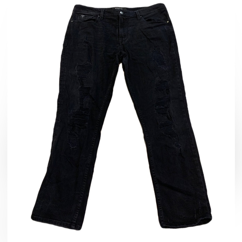 GUESS Men's Black Distressed Slim Tapered Jeans - Size 38x30